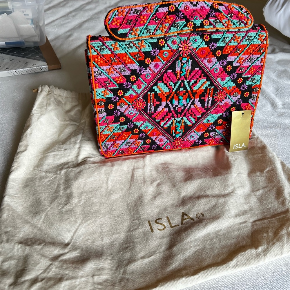 Handcrafted Brazilian Beaded Clutch by ISLA - Vibrant Geometric Design